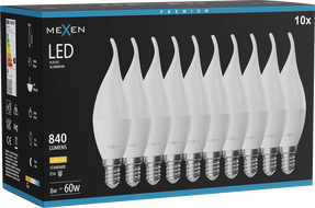 Mexen Nova 10x LED-Glühlampe Kerze E14, C37, 8W, Warm - 3000K, 840 lm - L106-E14-0830-01x10