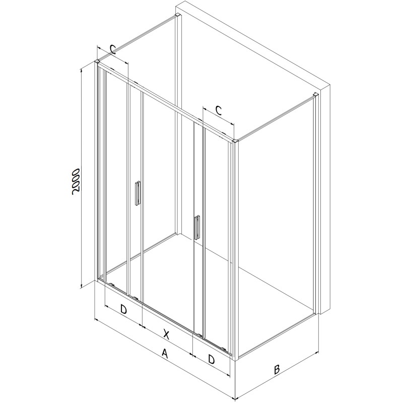 Mexen Exo-3S 3-seitige Duschkabine, 130 x 75 cm, transparent, schwarz - 8152-130-075-70-00-3S