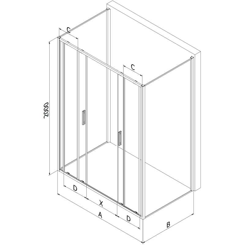 Mexen Exo-3S 3-seitige Duschkabine, verschiebbar, 170 x 80 cm, transparent, schwarz - 8152-170-080-70-00-3S