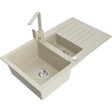 Mexen Matias Granitspüle 1,5-becken mit Abtropffläche und Küchenarmatur Rita, Beige - 6502-69-670300-69