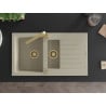 Mexen Matias Granitspüle 1,5-Becken mit Abtropffläche und Küchenarmatur Rita, beige - 6502-69-670300-50