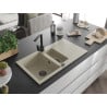Mexen Matias Granitspüle 1,5 Kammern mit Abtropffläche und Küchenarmatur Rita, beige - 6502-69-670300-70