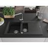 Mexen Matias Granitspüle 1,5-Becken mit Abtropffläche und Küchenarmatur Rita, schwarz/silber metallic - 6502-73-670300-00