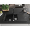 Mexen Matias Granitspüle 1,5-Becken mit Abtropffläche und Küchenarmatur Rita, Schwarz/Silber Metallic - 6502-73-670300-70