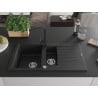 Mexen Matias Granitspüle 1,5-Kammer mit Abtropffläche und Küchenarmatur Rita, schwarz/silbermetallic - 6502-73-670300-70