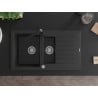 Mexen Matias Granitspüle 1,5-Kammer mit Abtropffläche und Küchenarmatur Rita, schwarz/silbermetallic - 6502-73-670300-70