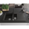 Mexen Matias Granitspüle 1,5-Becken mit Abtropffläche und Küchenarmatur Rita, schwarz/gold - 6502-75-670300-70