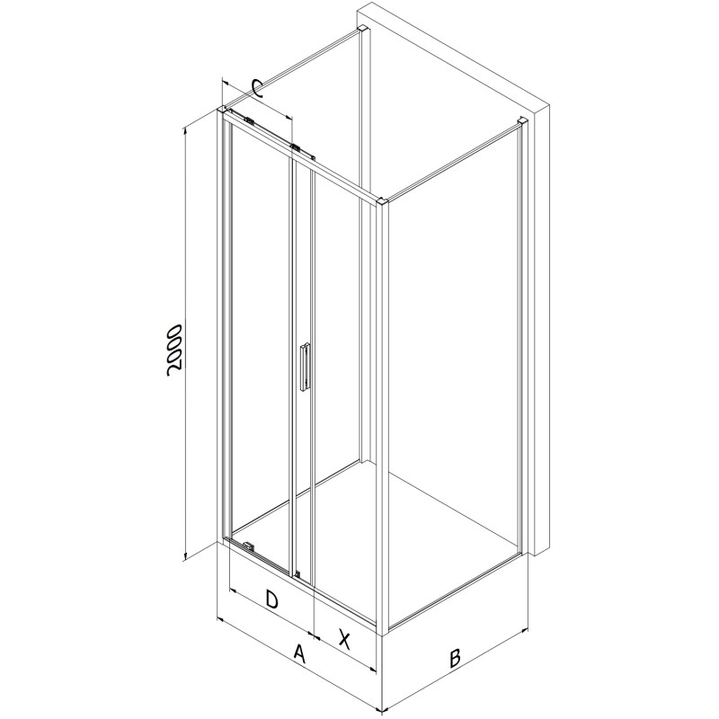 Mexen Exo-3S 3-seitige Duschkabine, verschiebbar, 105 x 75 cm, transparent, schwarz - 8151-105-075-70-00-3S
