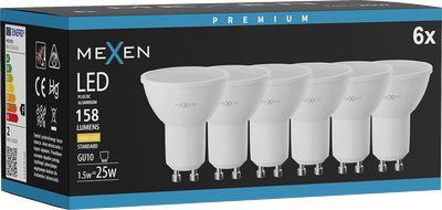 Mexen Nova 6x LED-Glühbirne GU10, 1,5W, Warm - 3000K, 158 lm - L107-GU10-0130-01x06