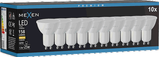 Mexen Nova 10x LED-Glühlampe GU10, 1,5W, Warm - 3000K, 158 lm - L107-GU10-0130-01x10