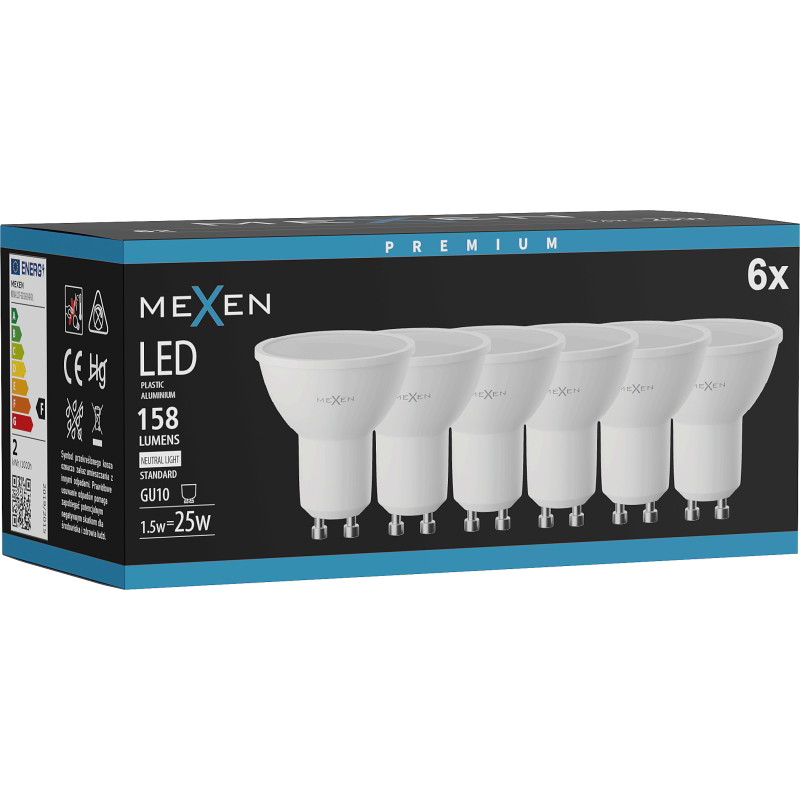 Mexen Nova 6x LED-Lampe GU10, 1,5W, Neutral - 4000K, 158 lm - L107-GU10-0140-01x06