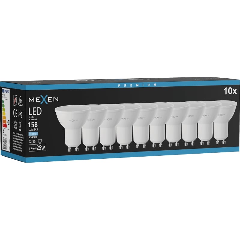 Mexen Nova 10x LED-Glühlampe GU10, 1,5W, Kalt - 6500K, 158 lm - L107-GU10-0165-01x10