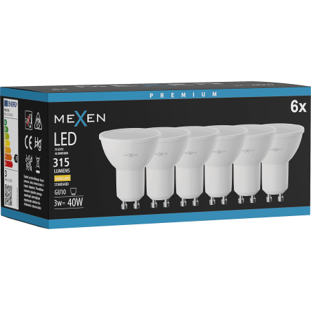 Mexen Nova 6x LED GU10 Glühbirne, 3W, Warm - 3000K, 315 lm - L107-GU10-0330-01x06
