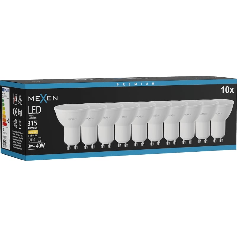 Mexen Nova 10x LED-Glühbirne GU10, 3W, Warm - 3000K, 315 lm - L107-GU10-0330-01x10