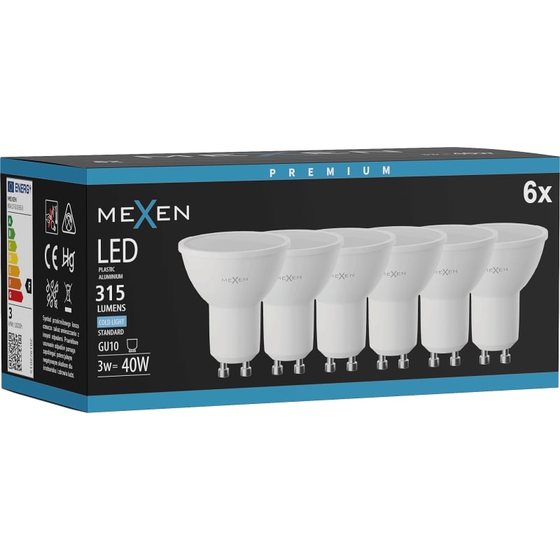 Mexen Nova 6x LED-Glühbirne GU10, 3W, Kalt - 6500K, 315 lm - L107-GU10-0365-01x06