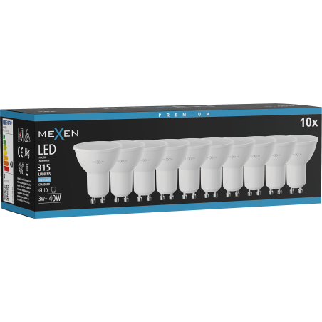 Mexen Nova 10x LED-Lampe GU10, 3W, Kalt - 6500K, 315 lm - L107-GU10-0365-01x10