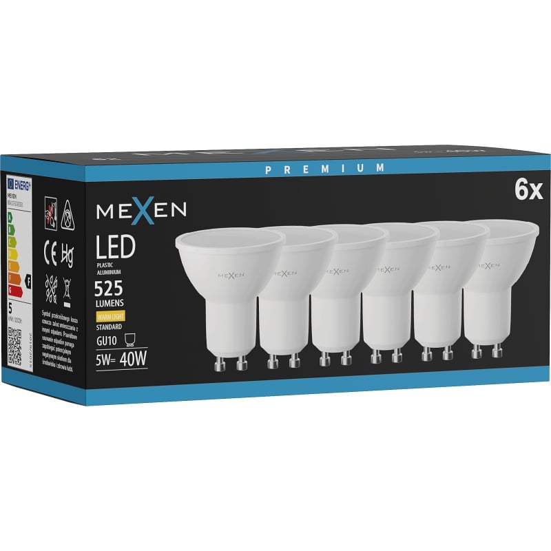 Mexen Nova 6x LED-Glühbirne GU10, 5W, Warm - 3000K, 525 lm - L107-GU10-0530-01x06