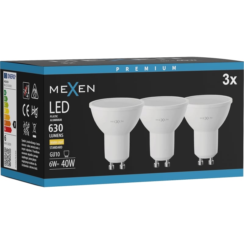 Mexen Nova 3x LED-Glühbirne GU10, 6W, Warm - 3000K, 630 lm - L107-GU10-0630-01x03