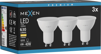 Mexen Nova 3x LED-Glühbirne GU10, 6W, Warm - 3000K, 630 lm - L107-GU10-0630-01x03