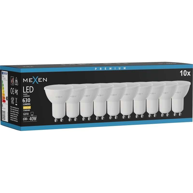 Mexen Nova 10x LED-Glühbirne GU10, 6W, Warm - 3000K, 630 lm - L107-GU10-0630-01x10
