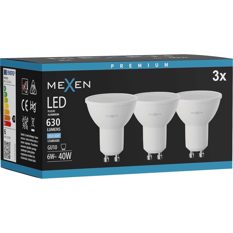 Mexen Nova 3x LED GU10 Glühbirne, 6W, Kalt - 6500K, 630 lm - L107-GU10-0665-01x03