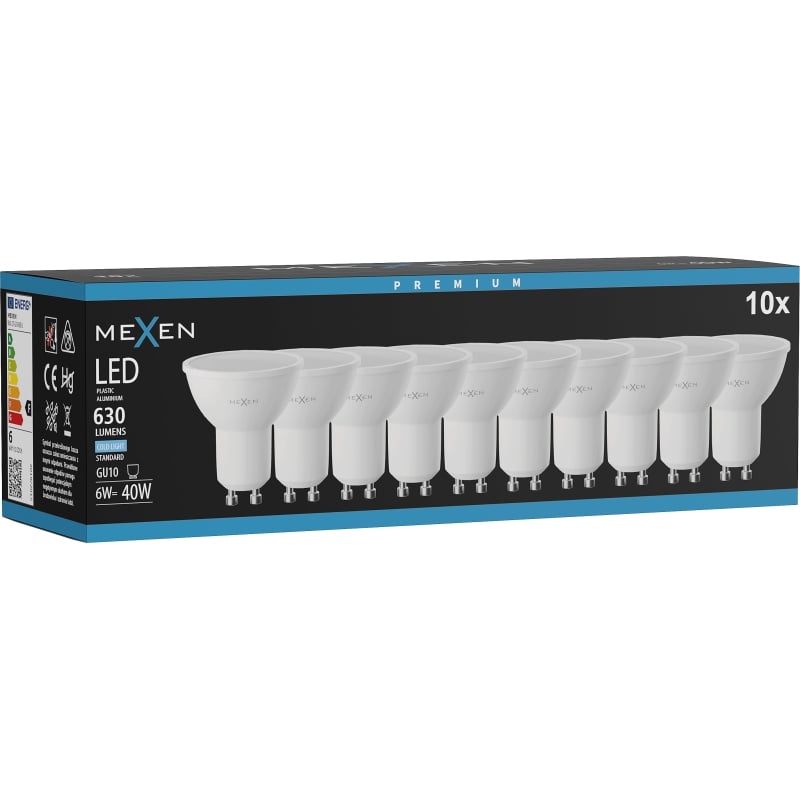Mexen Nova 10x LED-Glühbirne GU10, 6W, Kalt - 6500K, 630 lm - L107-GU10-0665-01x10