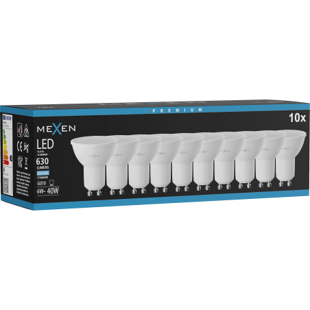 Mexen Nova 10x LED-Glühbirne GU10, 6W, Kalt - 6500K, 630 lm - L107-GU10-0665-01x10