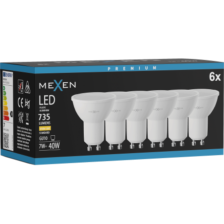 Mexen Nova 6x LED-Glühbirne GU10, 7W, Warm - 3000K, 735 lm - L107-GU10-0730-01x06