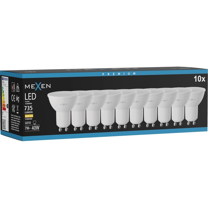 Mexen Nova 10x LED-Lampe GU10, 7W, Warm - 3000K, 735 lm - L107-GU10-0730-01x10