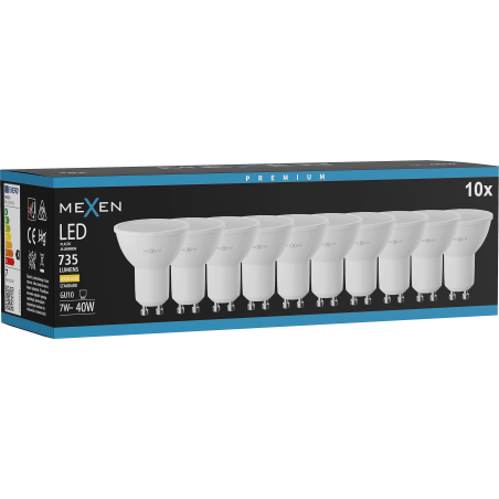 Mexen Nova 10x LED-Lampe GU10, 7W, Warm - 3000K, 735 lm - L107-GU10-0730-01x10
