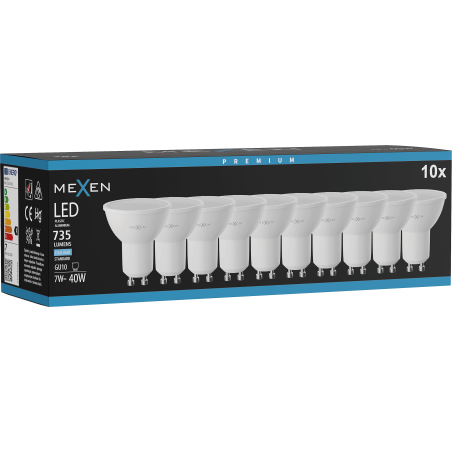 Mexen Nova 10x LED-Lampe GU10, 7W, Kalt - 6500K, 735 lm - L107-GU10-0765-01x10