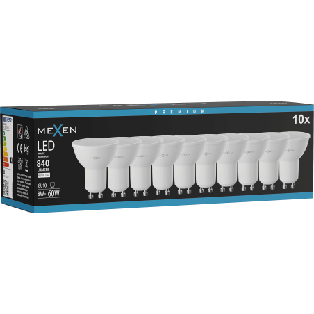 Mexen Nova 10x LED-Glühbirne GU10, 8W, Neutral - 4000K, 840 lm - L108-GU10-0840-01x10