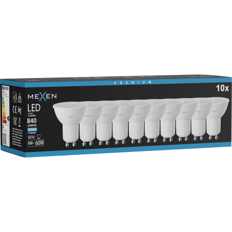 Mexen Nova 10x LED-Glühbirne GU10, 8W, Kalt - 6500K, 840 lm - L108-GU10-0865-01x10