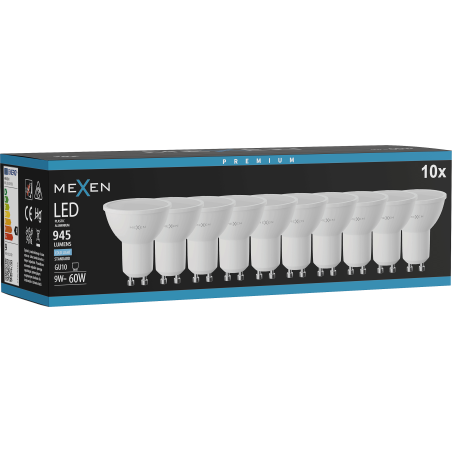 Mexen Nova 10x LED-Glühbirne GU10, 9W, Kalt - 6500K, 945 lm - L108-GU10-0965-01x10