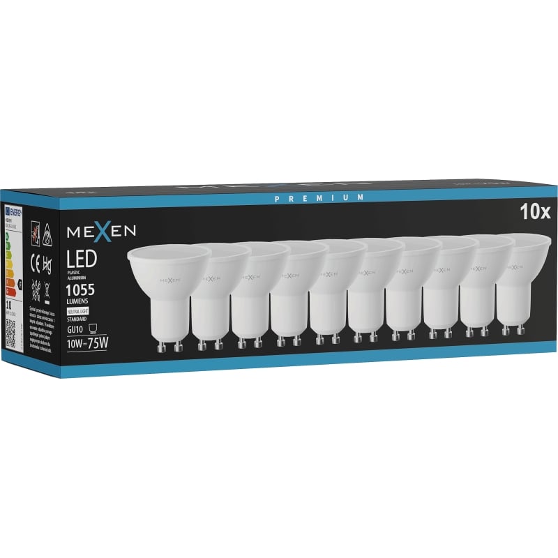Mexen Nova 10x LED-Glühbirne GU10, 10W, Neutral - 4000K, 1055 lm - L108-GU10-1040-01x10