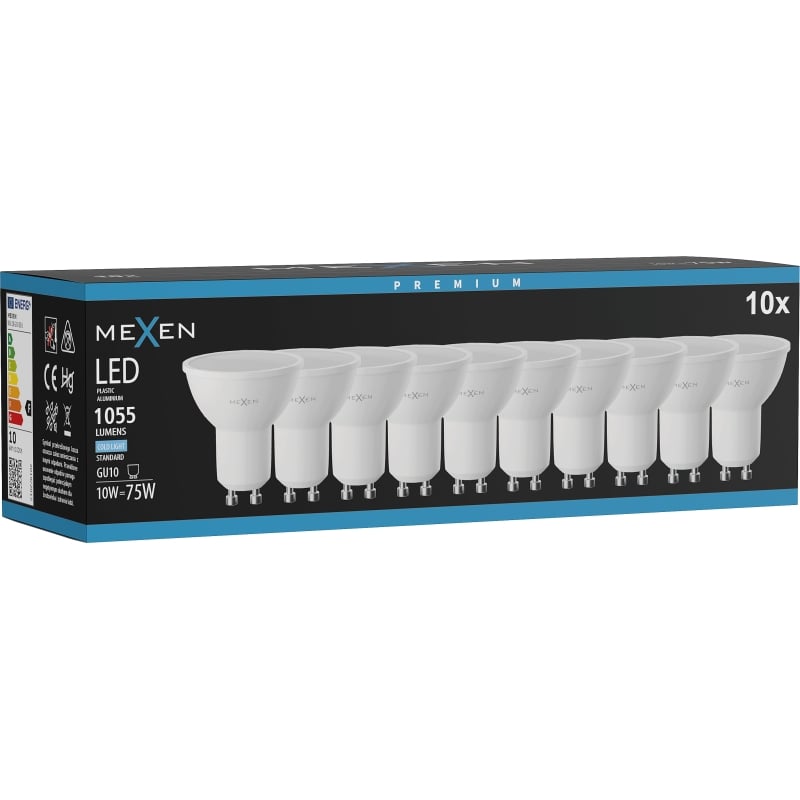 Mexen Nova 10x LED-Glühbirne GU10, 10W, Kalt - 6500K, 1055 lm - L108-GU10-1065-01x10