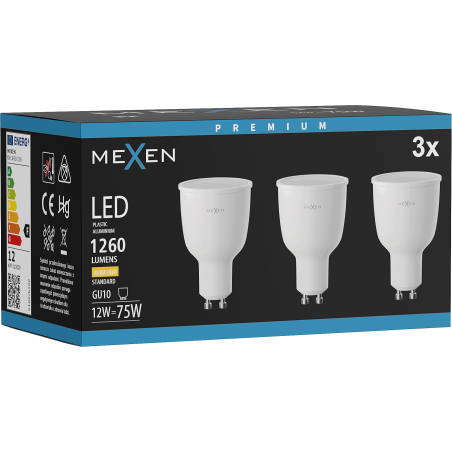Mexen Nova 3x LED-Glühbirne GU10, 12W, Warm - 3000K, 1260 lm - L108-GU10-1230-01x03
