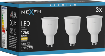 Mexen Nova 3x LED-Glühbirne GU10, 12W, Warm - 3000K, 1260 lm - L108-GU10-1230-01x03