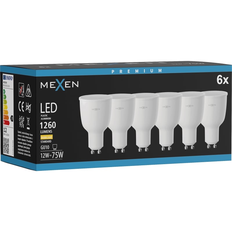 Mexen Nova 6x LED-Glühbirne GU10, 12W, Warm - 3000K, 1260 lm - L108-GU10-1230-01x06