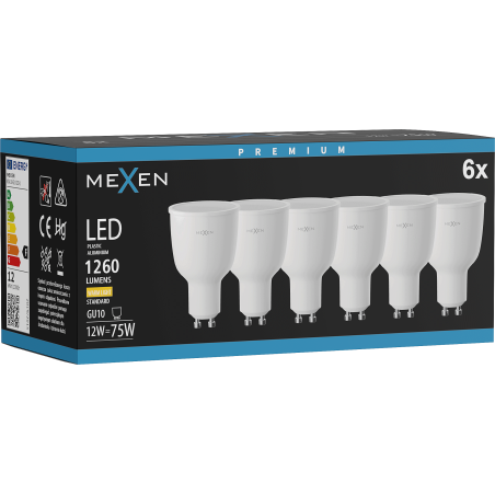 Mexen Nova 6x LED-Glühbirne GU10, 12W, Warm - 3000K, 1260 lm - L108-GU10-1230-01x06
