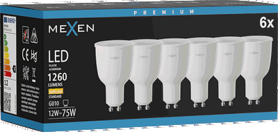 Mexen Nova 6x LED-Glühbirne GU10, 12W, Warm - 3000K, 1260 lm - L108-GU10-1230-01x06