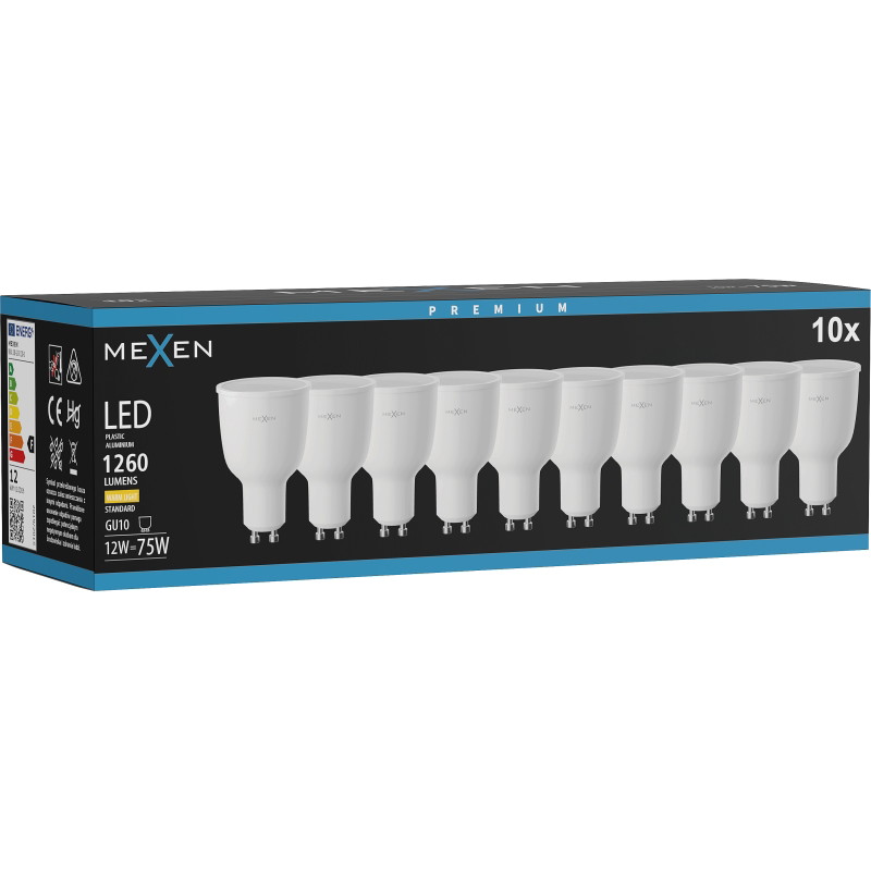 Mexen Nova 10x LED-Lampe GU10, 12W, Warm - 3000K, 1260 lm - L108-GU10-1230-01x10