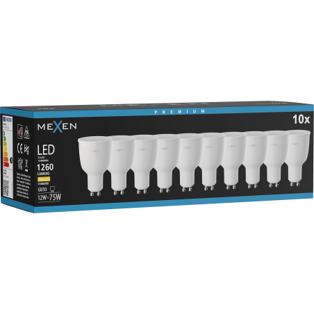 Mexen Nova 10x LED-Lampe GU10, 12W, Warm - 3000K, 1260 lm - L108-GU10-1230-01x10