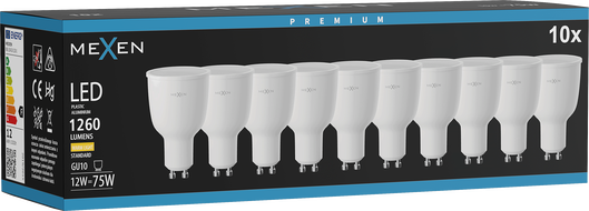 Mexen Nova 10x LED-Lampe GU10, 12W, Warm - 3000K, 1260 lm - L108-GU10-1230-01x10