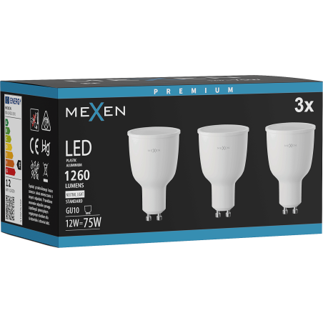 Mexen Nova 3x LED-Glühbirne GU10, 12W, Neutral - 4000K, 1260 lm - L108-GU10-1240-01x03