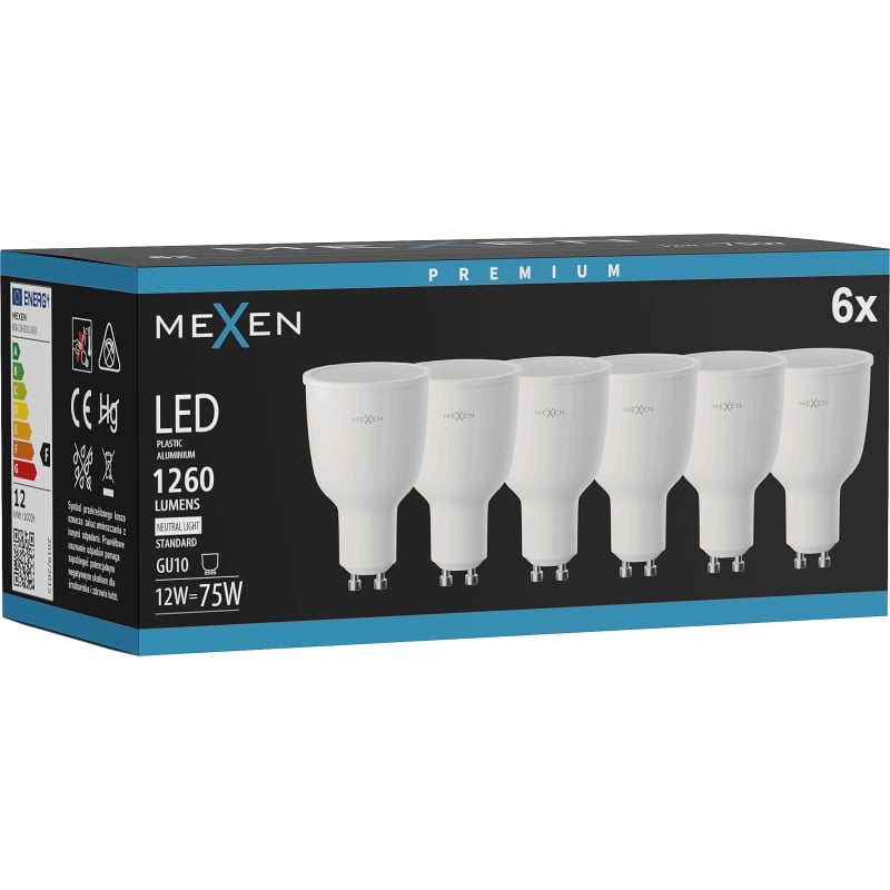 Mexen Nova 6x LED-Lampe GU10, 12W, Neutral - 4000K, 1260 lm - L108-GU10-1240-01x06