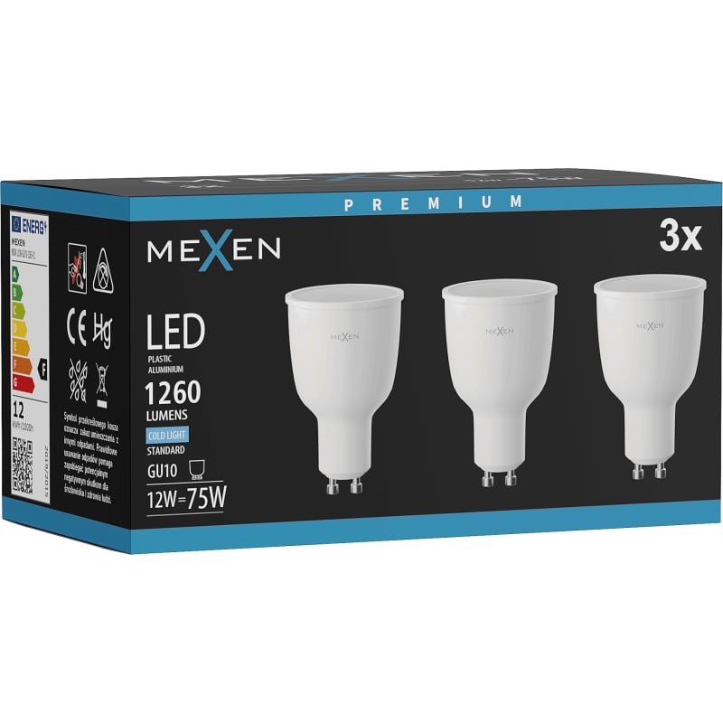 Mexen Nova 3x LED-Leuchtmittel GU10, 12W, Kalt - 6500K, 1260 lm - L108-GU10-1265-01x03