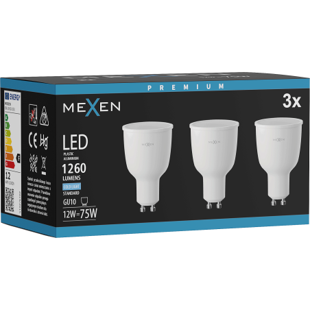 Mexen Nova 3x LED-Leuchtmittel GU10, 12W, Kalt - 6500K, 1260 lm - L108-GU10-1265-01x03