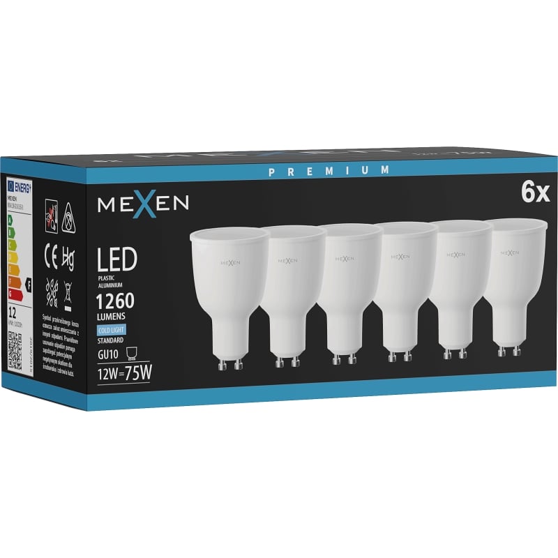Mexen Nova 6x LED-Lampe GU10, 12W, Kalt - 6500K, 1260 lm - L108-GU10-1265-01x06