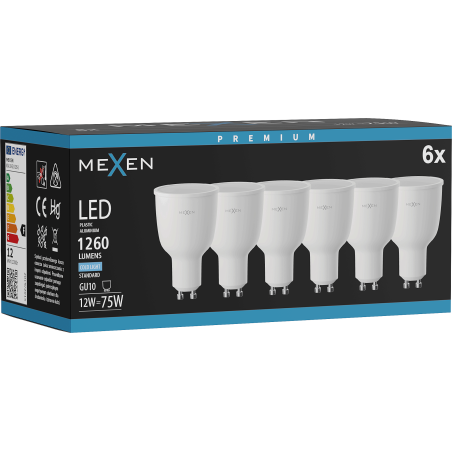 Mexen Nova 6x LED-Lampe GU10, 12W, Kalt - 6500K, 1260 lm - L108-GU10-1265-01x06